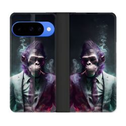 Housse cuir portefeuille Pour Google Pixel 10 Animal Singe Business