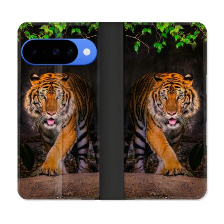 Housse cuir portefeuille Pour Google Pixel 10 Animal Tigre Jungle
