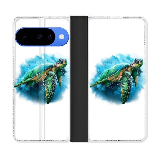 Housse cuir portefeuille Pour Google Pixel 10 Animal Tortue Blanche multicolore