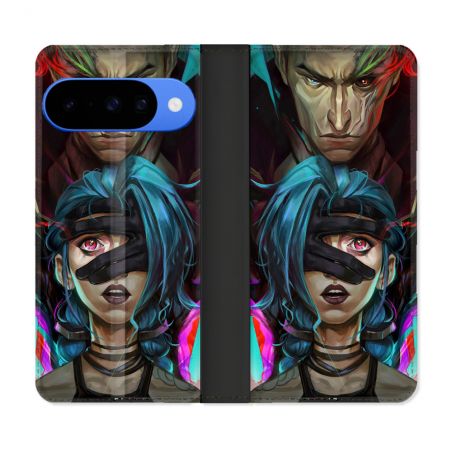 Housse cuir portefeuille Pour Google Pixel 10 Arcane Jinx Bleu