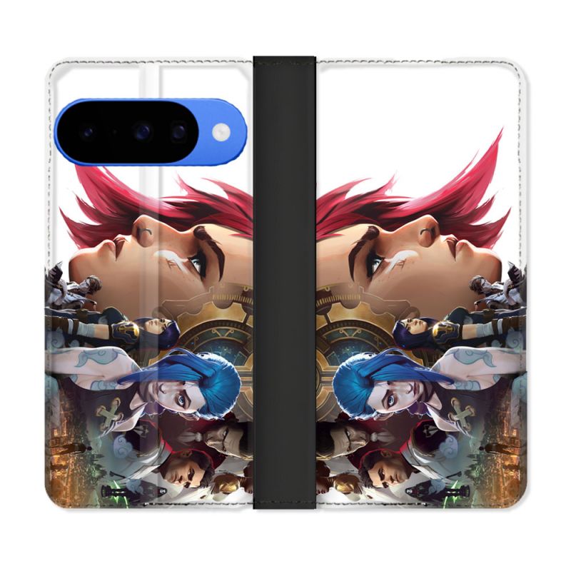 Housse cuir portefeuille Pour Google Pixel 10 Arcane Jinx Sœur