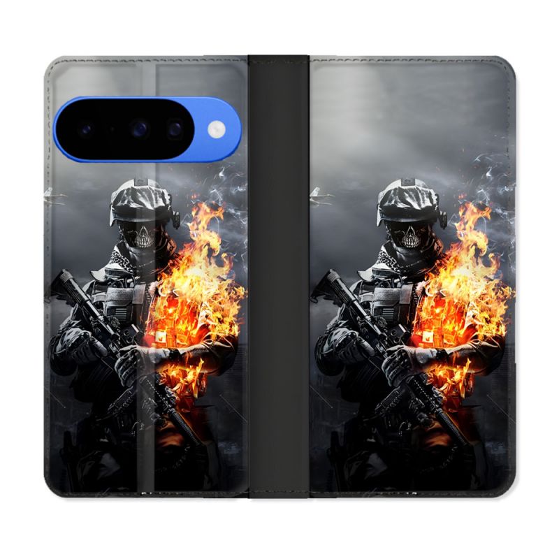 Housse cuir portefeuille Pour Google Pixel 10 Call Of Duty Squelette