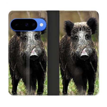 Housse cuir portefeuille Pour Google Pixel 10 Chasse Sanglier bois