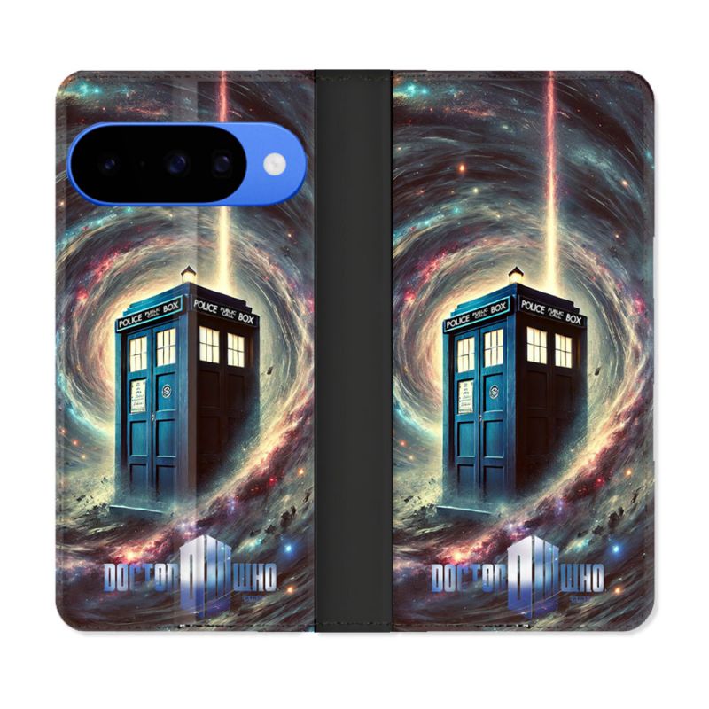 Housse cuir portefeuille Pour Google Pixel 10 Dr Who Tardis Univers