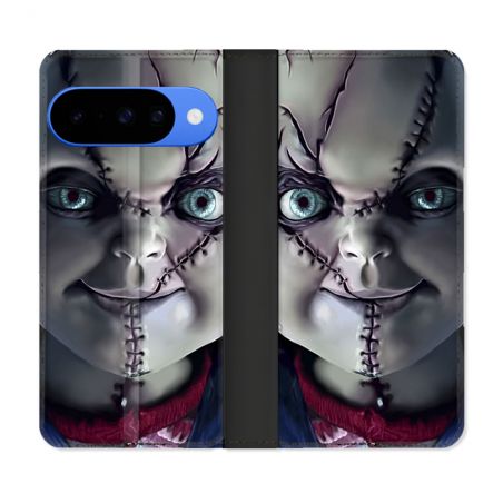 Housse cuir portefeuille Pour Google Pixel 10 Horreur Chucky Cicatrice