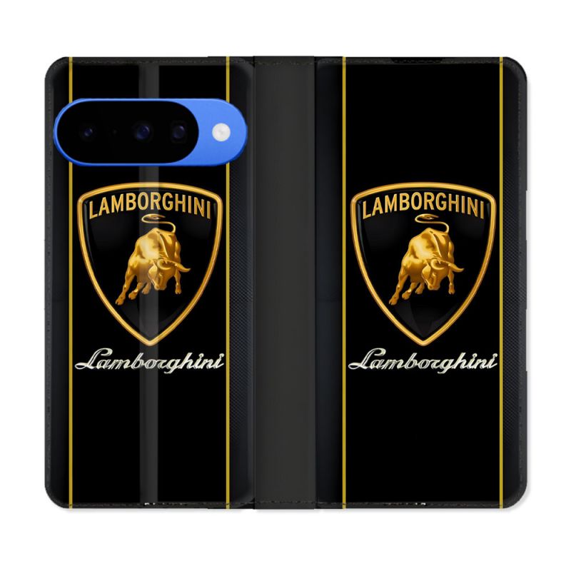 Housse cuir portefeuille Pour Google Pixel 10 Lamborghini Carbone