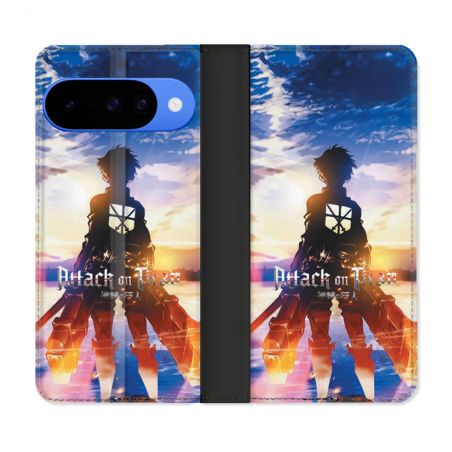 Housse cuir portefeuille Pour Google Pixel 10 Manga Attaque Titans Soleil