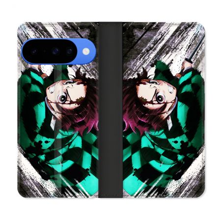 Housse cuir portefeuille Pour Google Pixel 10 Manga Demon Slayer Tanjiro