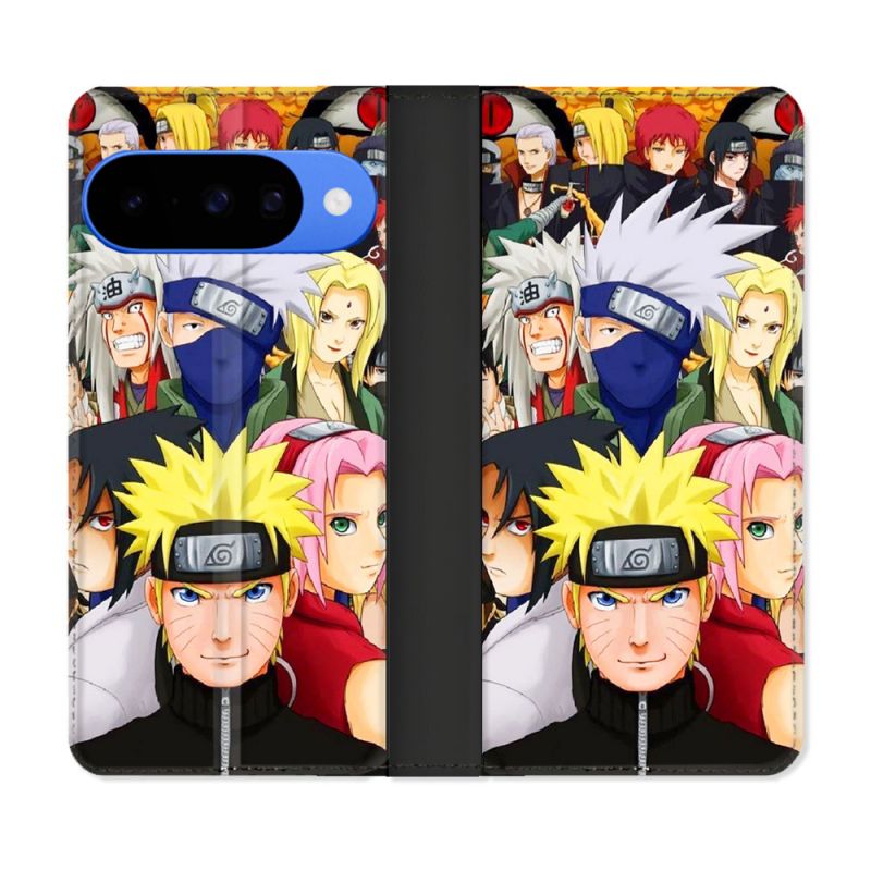 Housse cuir portefeuille Pour Google Pixel 10 Manga Naruto Team