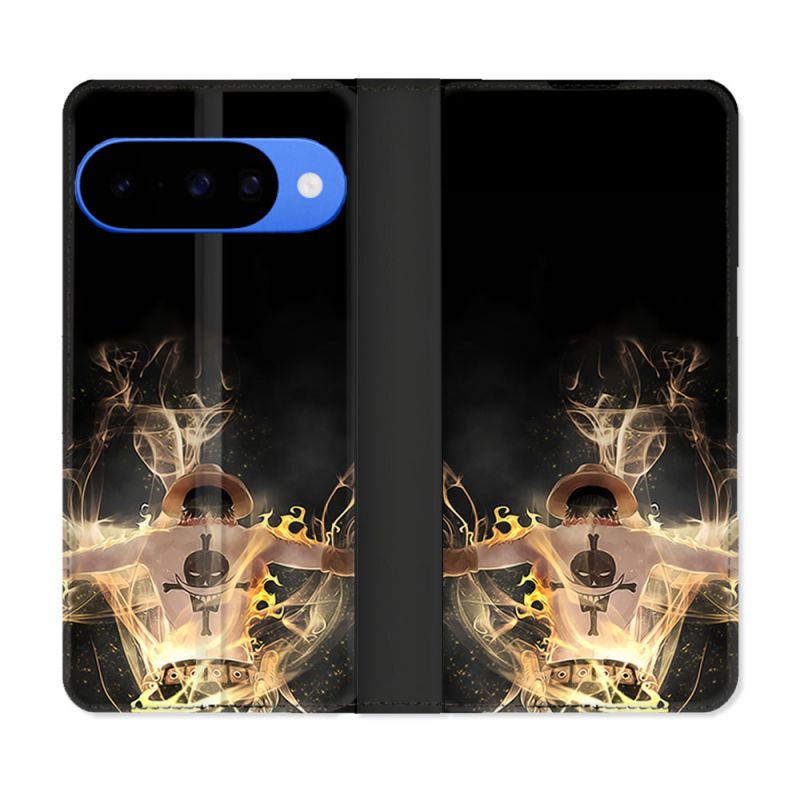Housse cuir portefeuille Pour Google Pixel 10 Manga One Piece Ace Noir