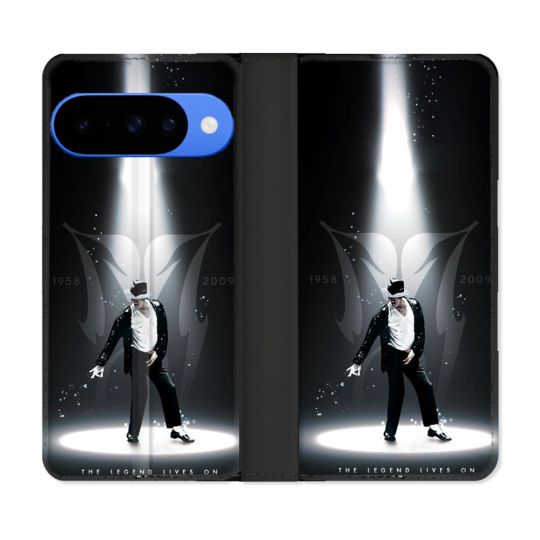 Housse cuir portefeuille Pour Google Pixel 10 Michael Jackson Noir