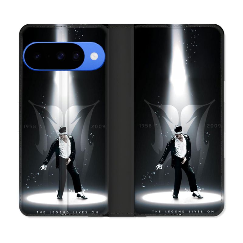 Housse cuir portefeuille Pour Google Pixel 10 Michael Jackson Noir
