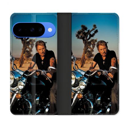 Housse cuir portefeuille Pour Google Pixel 10 Musique Johnny Hallyday Moto