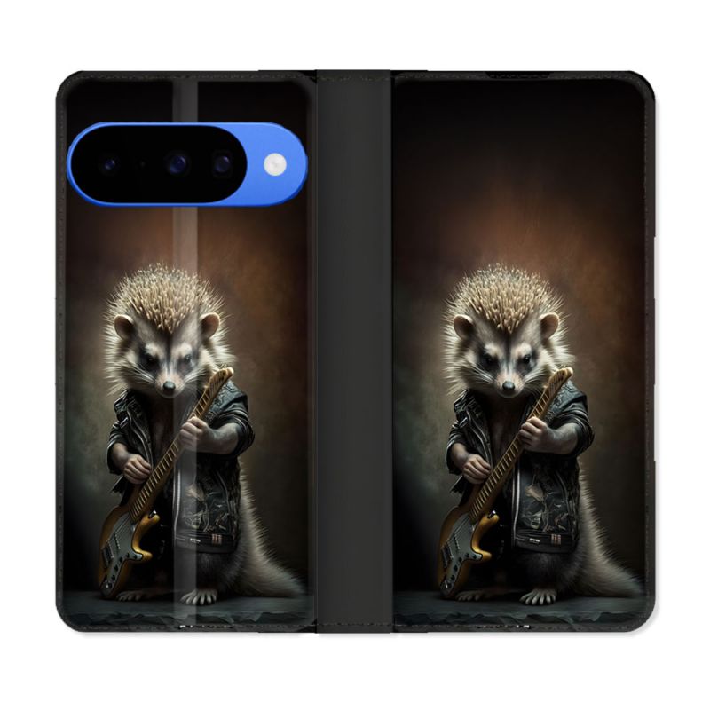 Housse cuir portefeuille Pour Google Pixel 10 Musique Rock Herisson