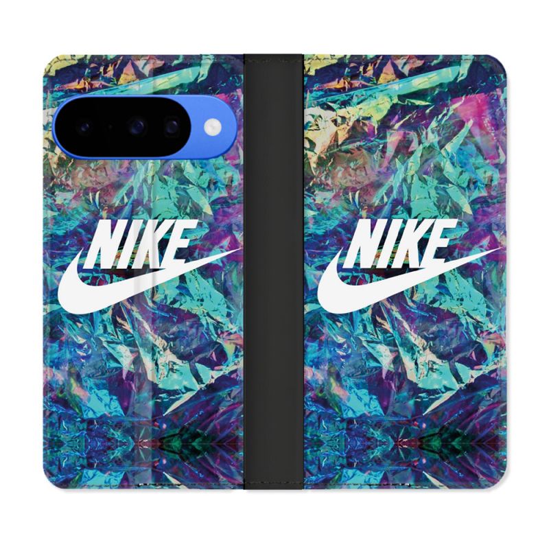 Housse cuir portefeuille Pour Google Pixel 10 Nike Turquoise
