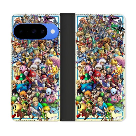 Housse cuir portefeuille Pour Google Pixel 10 Nintendo