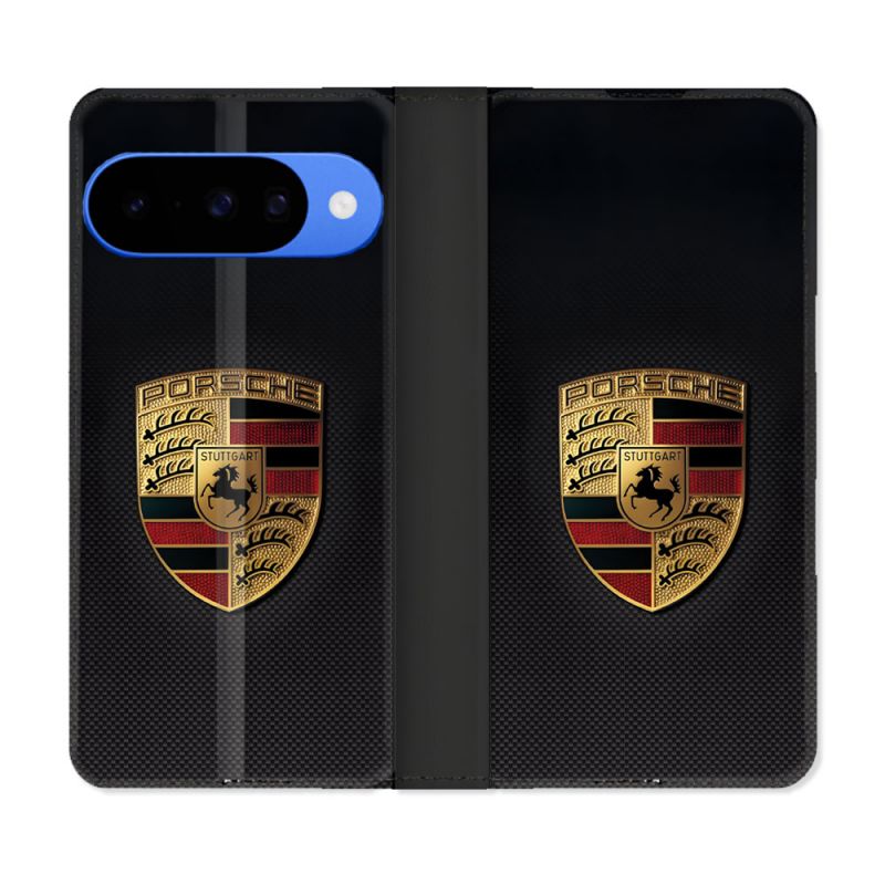 Housse cuir portefeuille Pour Google Pixel 10 Porsche Carbone