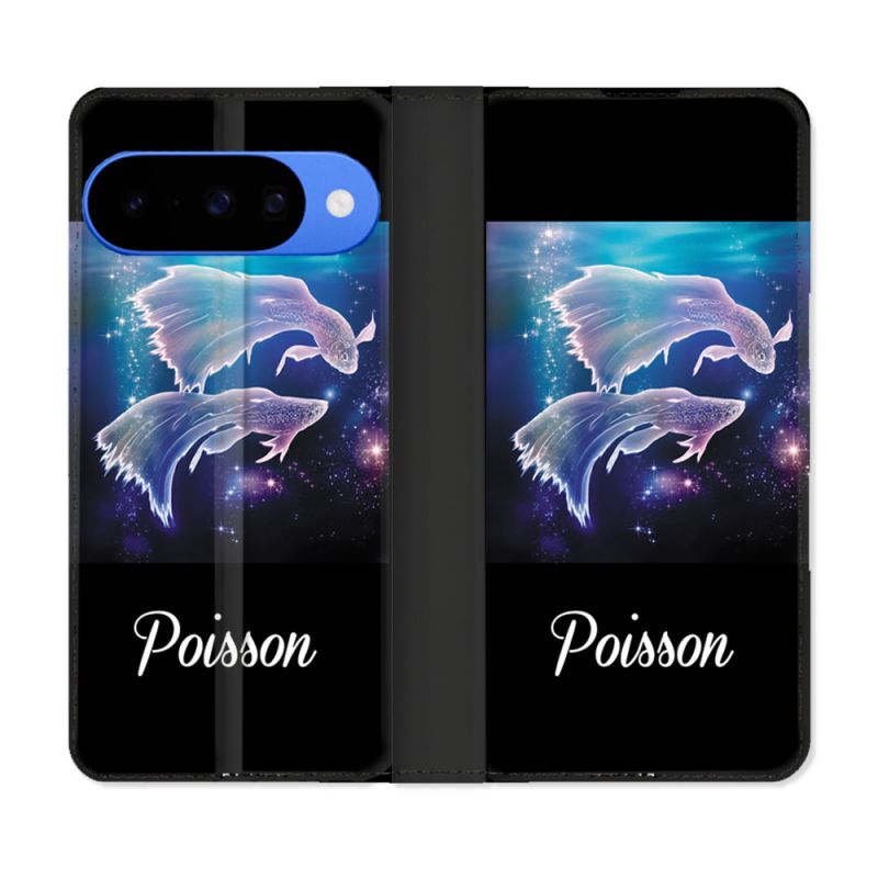 Housse cuir portefeuille Pour Google Pixel 10 Signe Zodiaque 2 Poisson