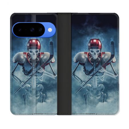 Housse cuir portefeuille Pour Google Pixel 10 Sport Hockey Squelette