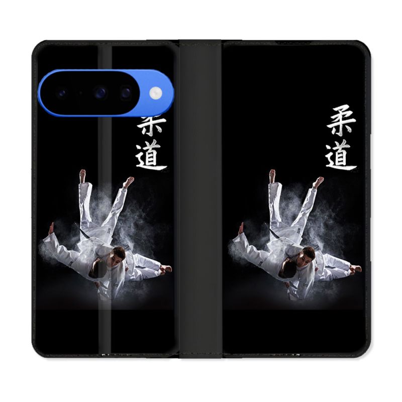 Housse cuir portefeuille Pour Google Pixel 10 Sport Judo Noir