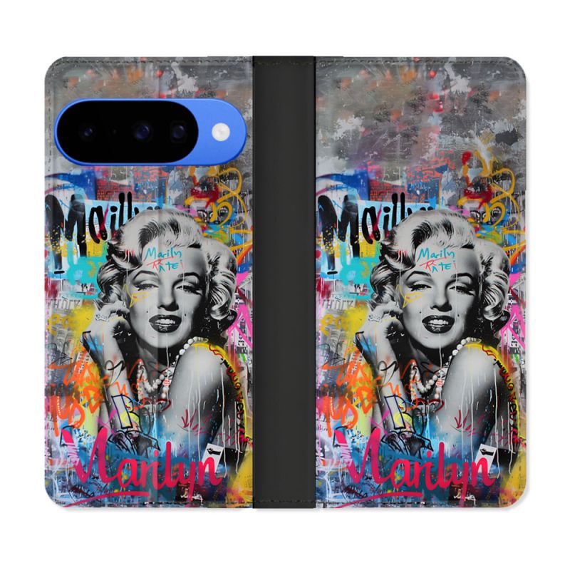 Housse cuir portefeuille Pour Google Pixel 10 Street Art Maryline Monroe