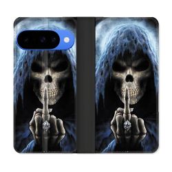 Housse cuir portefeuille Pour Google Pixel 10 Tete de Mort Doigt