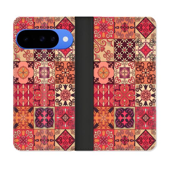 Housse cuir portefeuille Pour Google Pixel 10 Texture Carreau Ciment Rouge