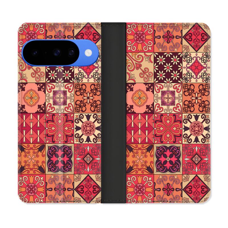 Housse cuir portefeuille Pour Google Pixel 10 Texture Carreau Ciment Rouge
