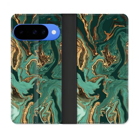 Housse cuir portefeuille Pour Google Pixel 10 Texture Marbre Vert