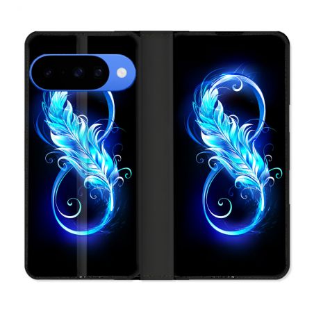 Housse cuir portefeuille Pour Google Pixel 10 Texture Plume Infini Bleu