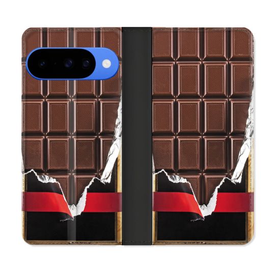 Housse cuir portefeuille Pour Google Pixel 10 Texture Trompe Oeil Chocolat