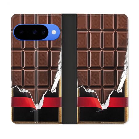 Housse cuir portefeuille Pour Google Pixel 10 Texture Trompe Oeil Chocolat