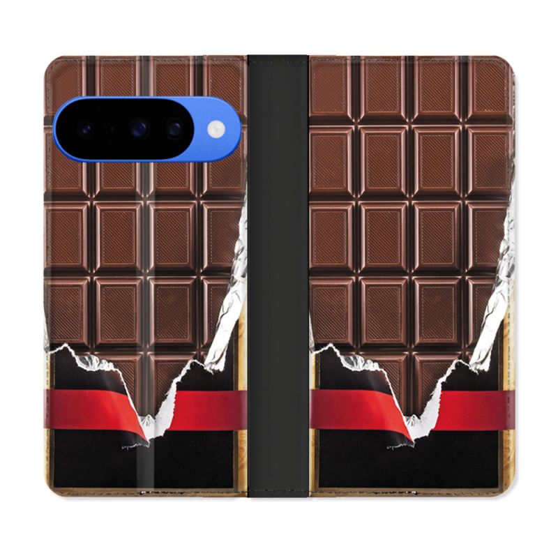 Housse cuir portefeuille Pour Google Pixel 10 Texture Trompe Oeil Chocolat