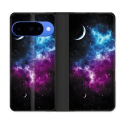Housse cuir portefeuille Pour Google Pixel 10 Univers Bleu Violet