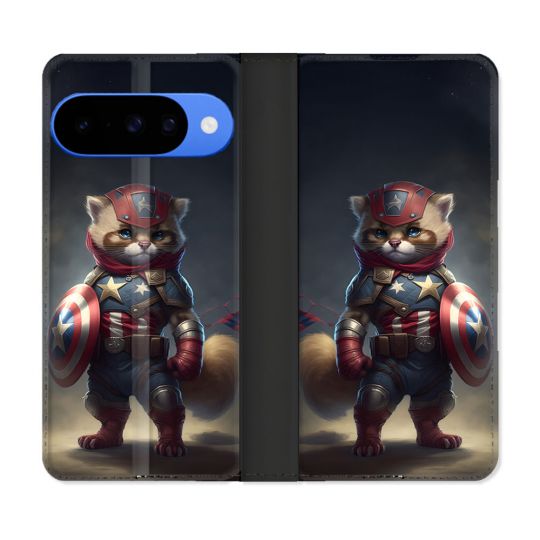 Housse cuir portefeuille Pour Google Pixel 10 Pro Animal Chat America