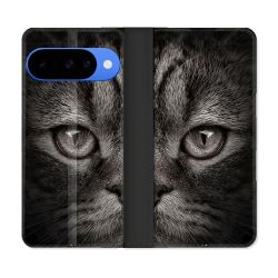 Housse cuir portefeuille Pour Google Pixel 10 Pro Animal Chat Gris
