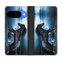 Housse cuir portefeuille Pour Google Pixel 10 Pro Animal Cheval Noir