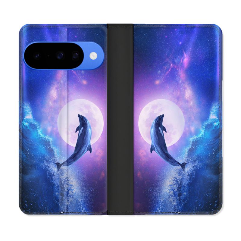 Housse cuir portefeuille Pour Google Pixel 10 Pro Animal Dauphin Vague