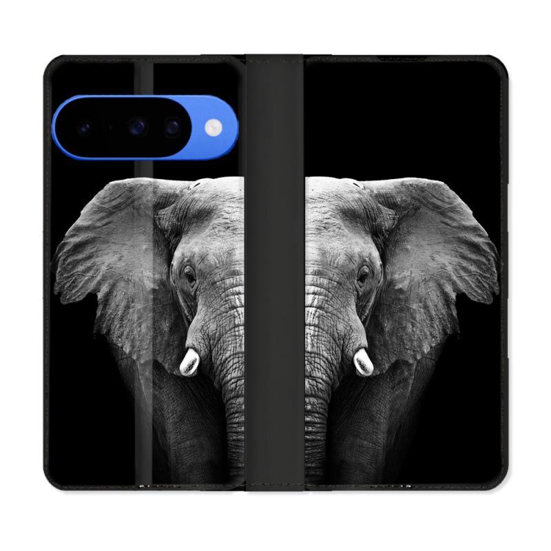 Housse cuir portefeuille Pour Google Pixel 10 Pro Animal Elephant Noir