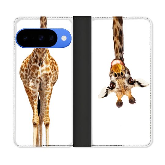 Housse cuir portefeuille Pour Google Pixel 10 Pro Animal Girafe Blanche