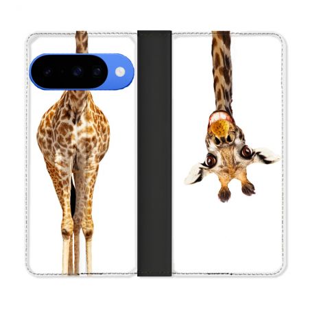 Housse cuir portefeuille Pour Google Pixel 10 Pro Animal Girafe Blanche