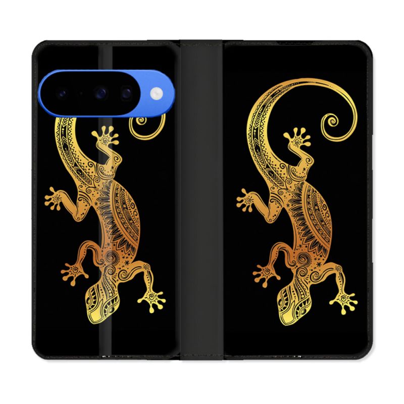Housse cuir portefeuille Pour Google Pixel 10 Pro Animal Lezard Noir