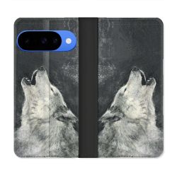 Housse cuir portefeuille Pour Google Pixel 10 Pro Animal Loup Hurlement