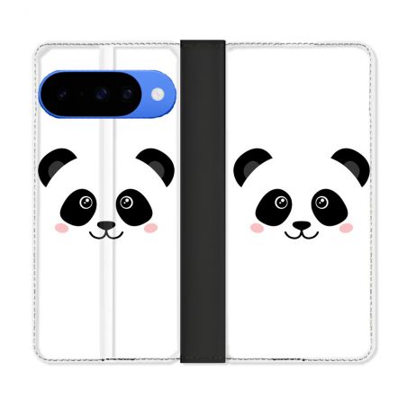Housse cuir portefeuille Pour Google Pixel 10 Pro Animal Panda Blanc