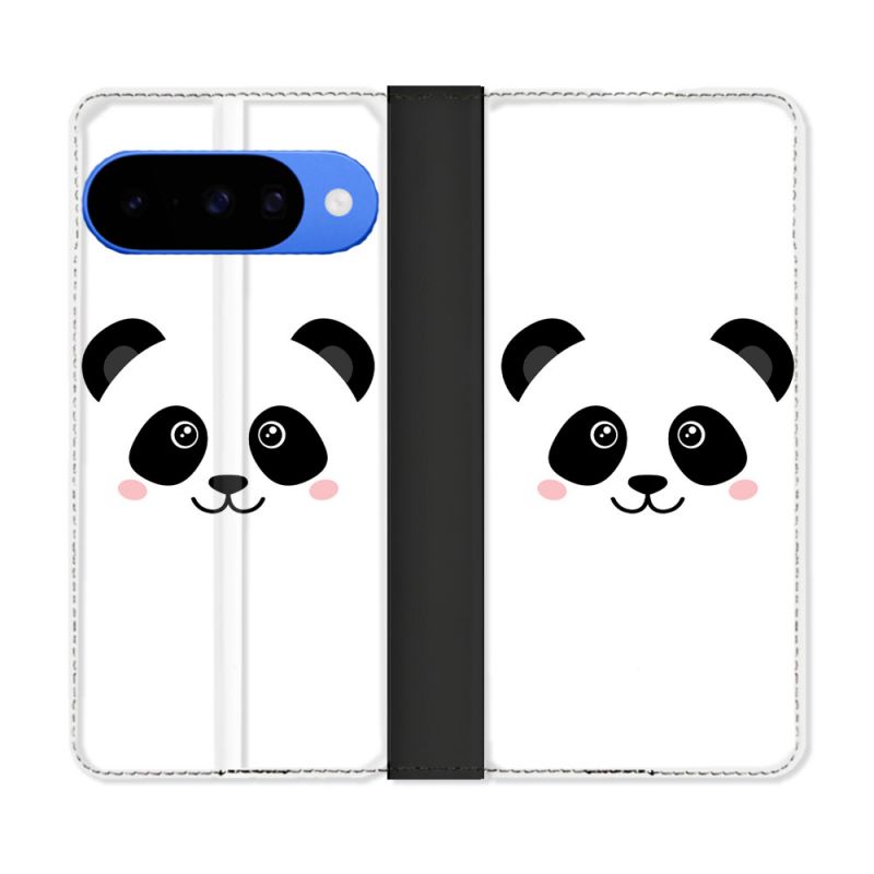 Housse cuir portefeuille Pour Google Pixel 10 Pro Animal Panda Blanc