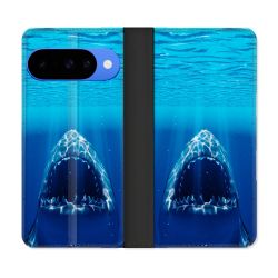 Housse cuir portefeuille Pour Google Pixel 10 Pro Animal Requin Dent