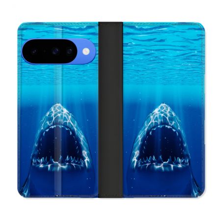 Housse cuir portefeuille Pour Google Pixel 10 Pro Animal Requin Dent