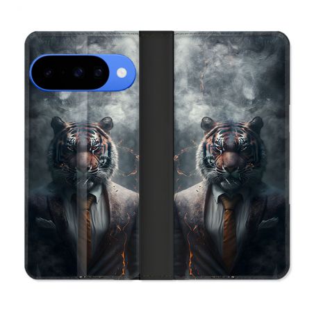 Housse cuir portefeuille Pour Google Pixel 10 Pro Animal Tigre Business