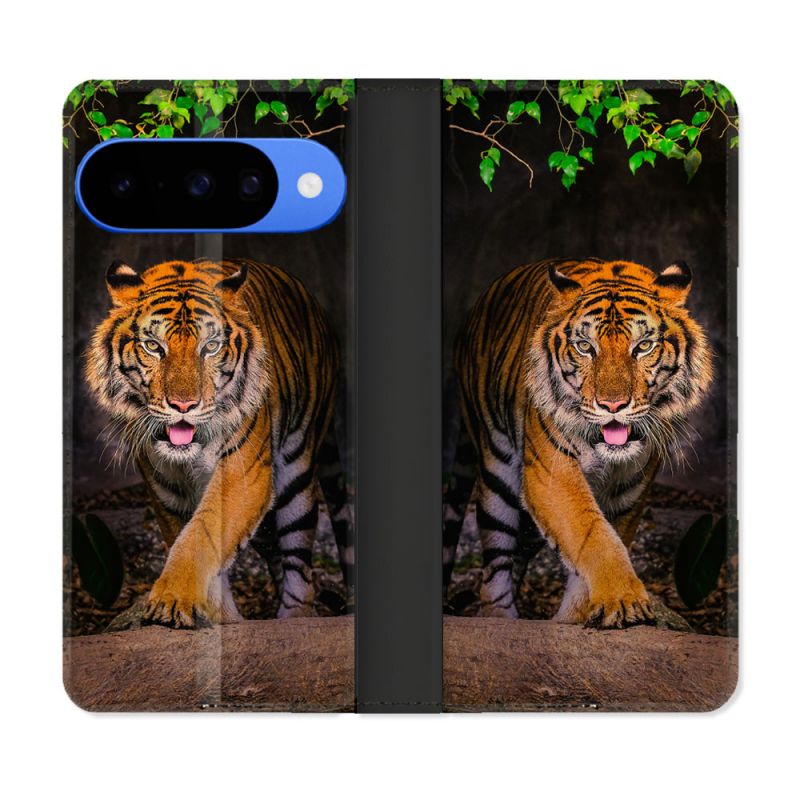 Housse cuir portefeuille Pour Google Pixel 10 Pro Animal Tigre Jungle