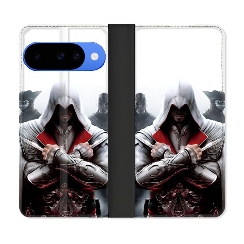Housse cuir portefeuille Pour Google Pixel 10 Pro Assassin Creed Mask